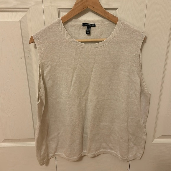 Eileen fisher sleeveless linen cream top size X-Large - Picture 2 of 6